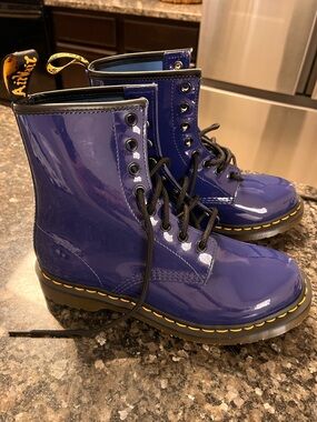 Dr. Martens Navy Patent Lace-Up Boots